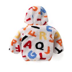 Babyhug Fur Woven Full Sleeves Hooded Winter Jacket With Alphabets Design - White