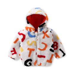 Babyhug Fur Woven Full Sleeves Hooded Winter Jacket With Alphabets Design - White