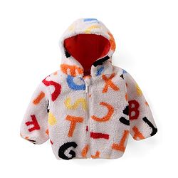 Babyhug Fur Woven Full Sleeves Hooded Winter Jacket With Alphabets Design - White