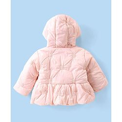 Babyhug Cotton Knit Full Sleeves Padded Hooded Jacket with Solid Colour - Pink