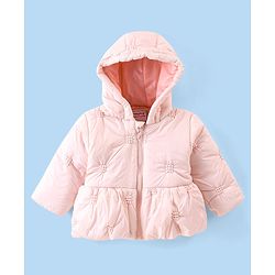 Babyhug Cotton Knit Full Sleeves Padded Hooded Jacket with Solid Colour - Pink