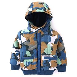 Babyhug Full Sleeves Padded Hooded Jacket Camouflage Print - Blue