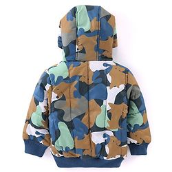 Babyhug Full Sleeves Padded Hooded Jacket Camouflage Print - Blue