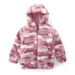 Babyhug Woven Full Sleeves Hooded Fur Jacket with Camouflage Design - Peach
