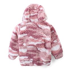 Babyhug Woven Full Sleeves Hooded Fur Jacket with Camouflage Design - Peach