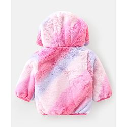 Babyhug Woven Full Sleeves Hooded Fur Jacket Tie & Dye Design & Text Patch Detailing - Purple