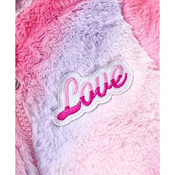 Babyhug Woven Full Sleeves Hooded Fur Jacket Tie & Dye Design & Text Patch Detailing - Purple