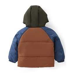 Babyhug Full Sleeves Padded Winter Jacket with Hood & Text Patch- Brown Navy & White