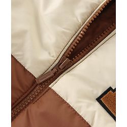 Babyhug Full Sleeves Padded Winter Jacket with Hood & Text Patch- Brown Navy & White