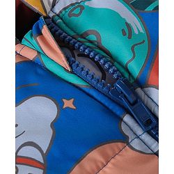 Babyhug Woven Full Sleeves Padded Hooded Jacket With Space Theme Design - Blue