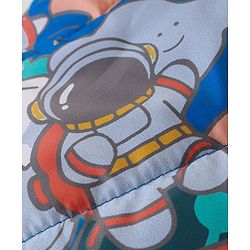 Babyhug Woven Full Sleeves Padded Hooded Jacket With Space Theme Design - Blue