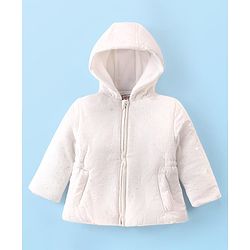 Babyhug Full Sleeves Front Open Padded Hooded Jacket with Solid Colour - White