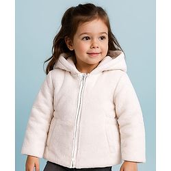 Babyhug Full Sleeves Front Open Padded Hooded Jacket with Solid Colour - White