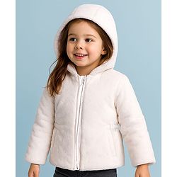 Babyhug Full Sleeves Front Open Padded Hooded Jacket with Solid Colour - White