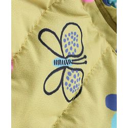 Babyhug Woven Full Sleeves Padded Hooded Jacket With Butterfly Print - Yellow
