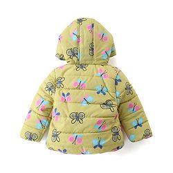Babyhug Woven Full Sleeves Padded Hooded Jacket With Butterfly Print - Yellow