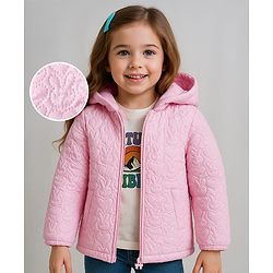 Babyhug Woven Full Sleeves Padded Hooded Jacket With Bunny Detailing - Pink