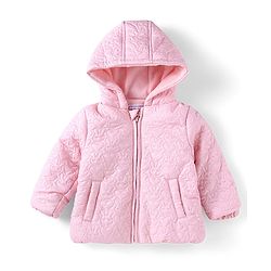 Babyhug Woven Full Sleeves Padded Hooded Jacket With Bunny Detailing - Pink