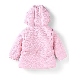 Babyhug Woven Full Sleeves Padded Hooded Jacket With Bunny Detailing - Pink