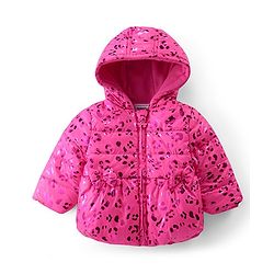 Babyhug Woven Full Sleeves Padded Hooded Jacket With Metallic Print & Bow Applique - Pink