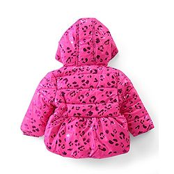 Babyhug Woven Full Sleeves Padded Hooded Jacket With Metallic Print & Bow Applique - Pink