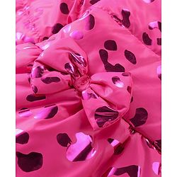 Babyhug Woven Full Sleeves Padded Hooded Jacket With Metallic Print & Bow Applique - Pink