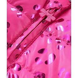Babyhug Woven Full Sleeves Padded Hooded Jacket With Metallic Print & Bow Applique - Pink