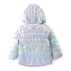 Babyhug Full Sleeves Front Open Padded Hooded Jacket with Holographic Design - Blue