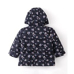 Babyhug Full Sleeves Front Open Padded Hooded Jacket with Floral Print - Blue