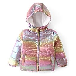 Babyhug Full Sleeves Front Open Padded Hooded Jacket with Holographic Design - Multicolour
