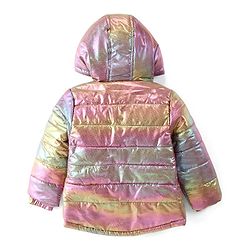 Babyhug Full Sleeves Front Open Padded Hooded Jacket with Holographic Design - Multicolour