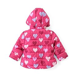 Babyhug Woven Full Sleeves Front Open Padded Hooded Jacket with Hearts Print - Pink