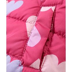 Babyhug Woven Full Sleeves Front Open Padded Hooded Jacket with Hearts Print - Pink