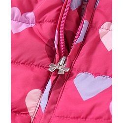 Babyhug Woven Full Sleeves Front Open Padded Hooded Jacket with Hearts Print - Pink