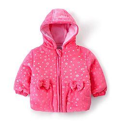 Babyhug Full Sleeves Hooded Sweatjacket With Polka Dot Design & Bow Applique - Pink