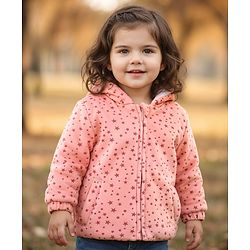 Babyhug Full Sleeves Hooded Sweatjacket With Stars Design - Orange