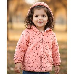Babyhug Full Sleeves Hooded Sweatjacket With Stars Design - Orange