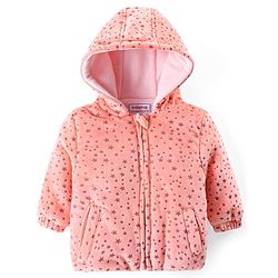 Babyhug Full Sleeves Hooded Sweatjacket With Stars Design - Orange