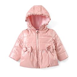 Babyhug Woven Full Sleeves Front Open Padded Hooded Jacket with Bow Applique - Pink