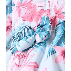 Babyhug Woven Full Sleeves Front Open Padded Hooded Jacket with Floral Print & Bow Applique - Pink