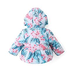 Babyhug Woven Full Sleeves Front Open Padded Hooded Jacket with Floral Print & Bow Applique - Pink