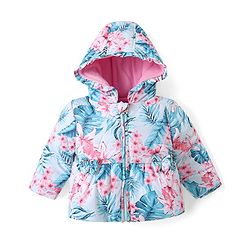 Babyhug Woven Full Sleeves Front Open Padded Hooded Jacket with Floral Print & Bow Applique - Pink