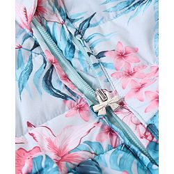 Babyhug Woven Full Sleeves Front Open Padded Hooded Jacket with Floral Print & Bow Applique - Pink