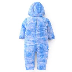 Babyhug Woven Full Sleeves Winter Wear Hooded Romper with Snowflake Print -  Blue
