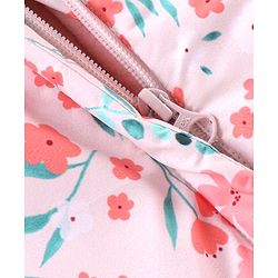 Babyhug Woven Full Sleeves Winter Wear Hooded Romper with Floral Print - Pink