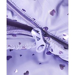 Babyhug Full Sleeves Hooded  Winter Romper Hearts Foil Print - Lavender