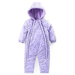 Babyhug Full Sleeves Hooded  Winter Romper Hearts Foil Print - Lavender