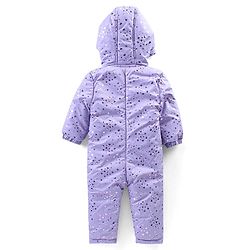 Babyhug Full Sleeves Hooded  Winter Romper Hearts Foil Print - Lavender