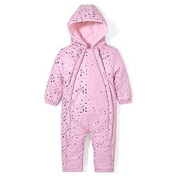 Babyhug Full Sleeves Hooded  Winter Romper Hearts Foil Print - Pink