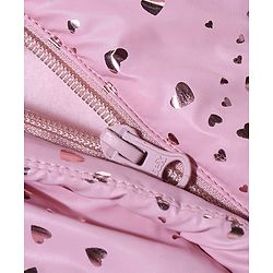 Babyhug Full Sleeves Hooded  Winter Romper Hearts Foil Print - Pink